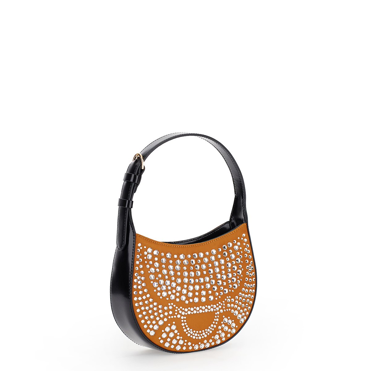 Borbonese Mini Hobo Bag 110 Swarovski Miele Nero - 2