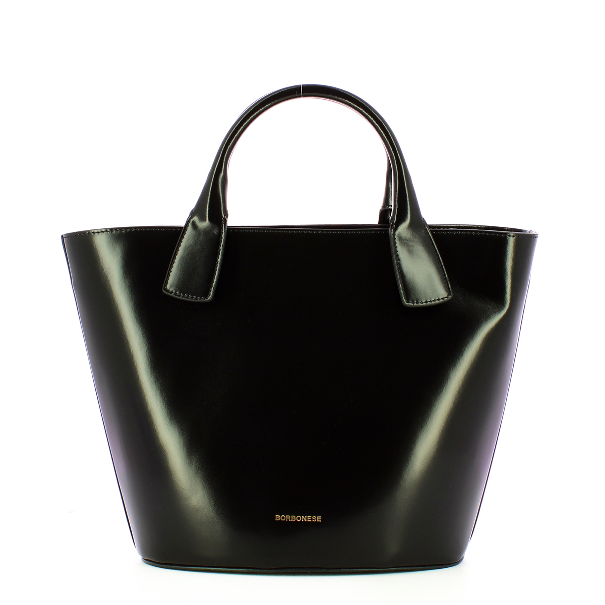 Borbonese Borsa a mano Quarter Medium in pelle Nero OP Naturale - 3