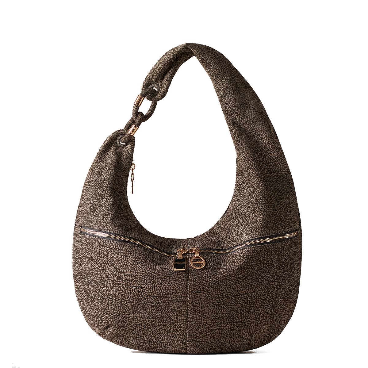 Borbonese Hobo Bag Large in camoscio Clay Gray - 1