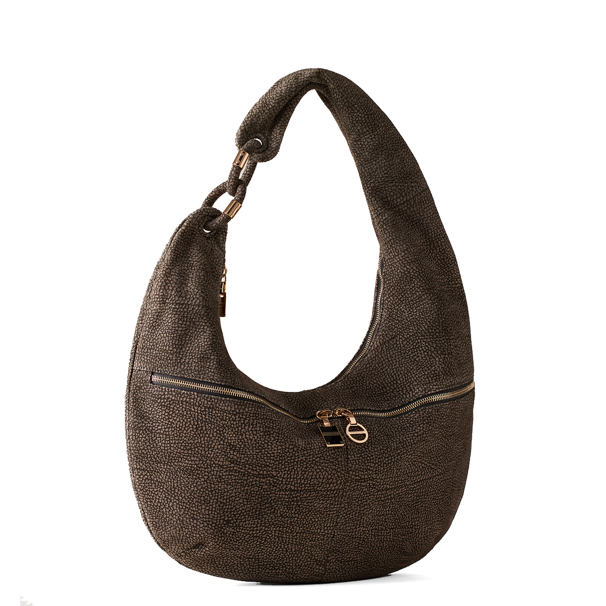 Borbonese Hobo Bag Large in camoscio Clay Gray - 2