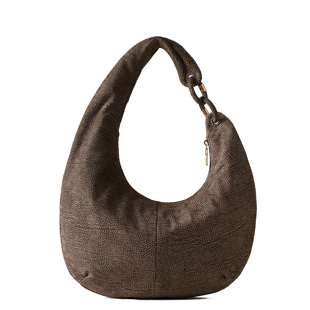 Borbonese Hobo Bag Large in camoscio Clay Gray - 3