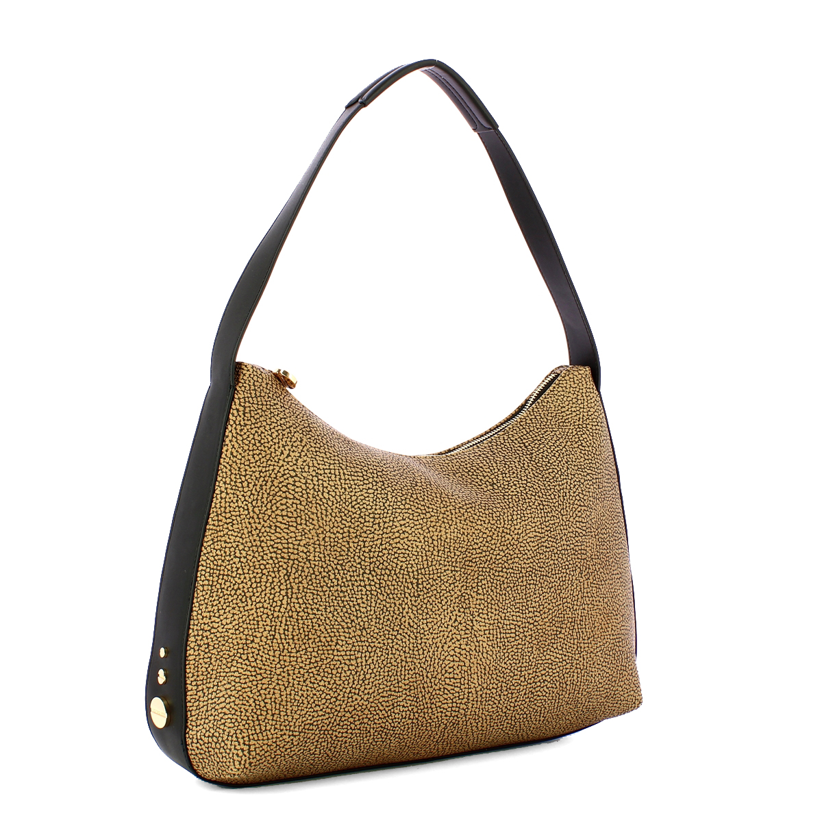 Borbonese Hobo Bag Medium in tela rivestita OP Naturale Nero - 2