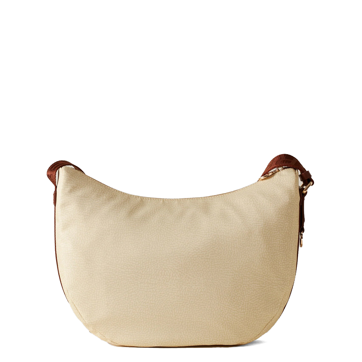 Borbonese Borsa Luna Bag Middle con taschino in Nylon Riciclato Camomilla Cuoio - 3