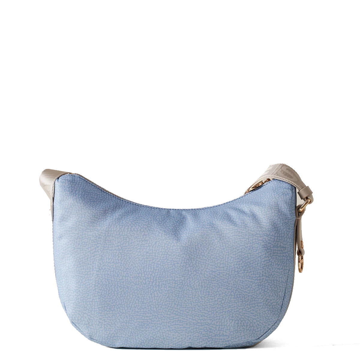 Borbonese Borsa Luna Bag Middle con taschino in Nylon Riciclato Topazio Grigio Chiaro - 3