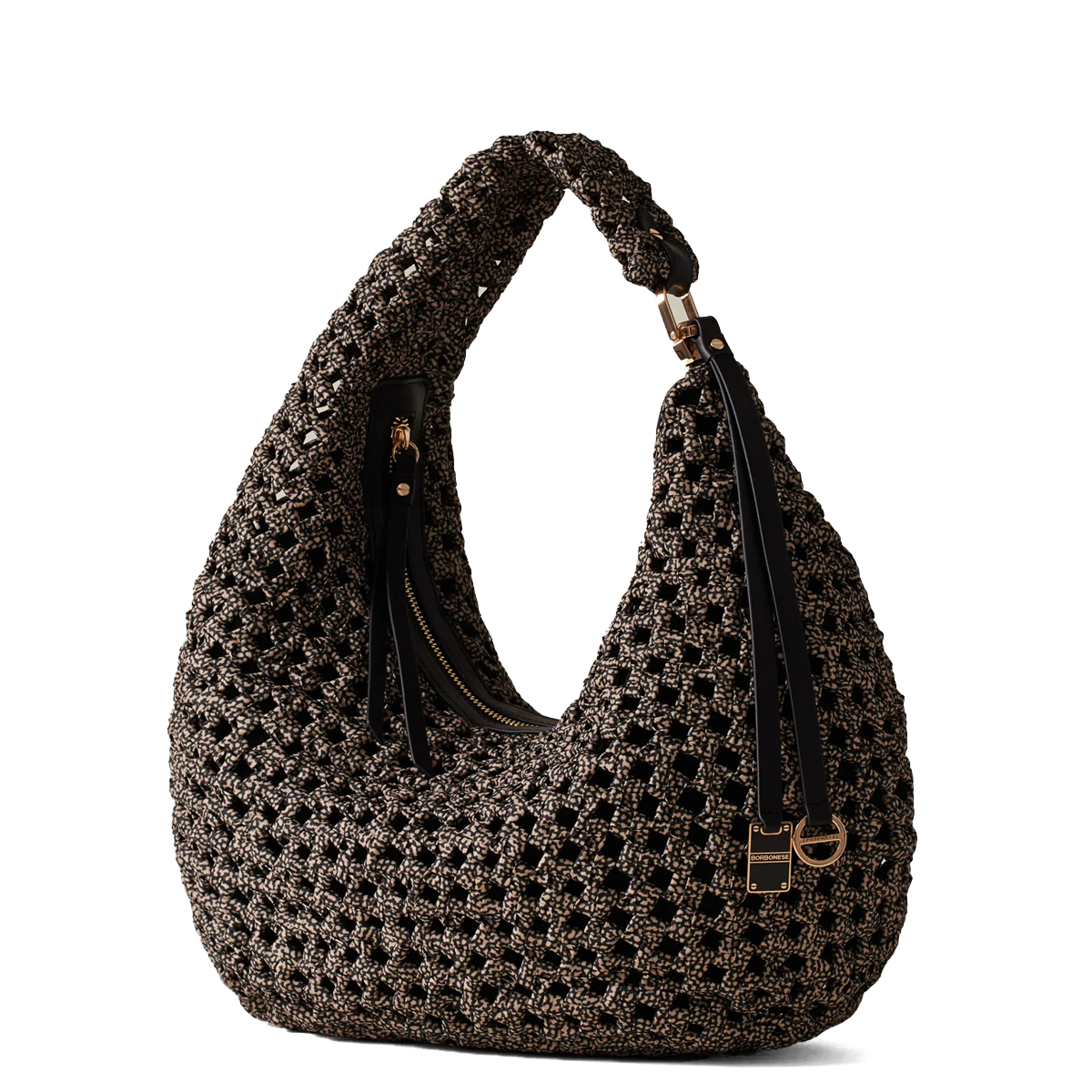 Borbonese Hobo Bag La Nido Medium OP Naturale Nero - 3