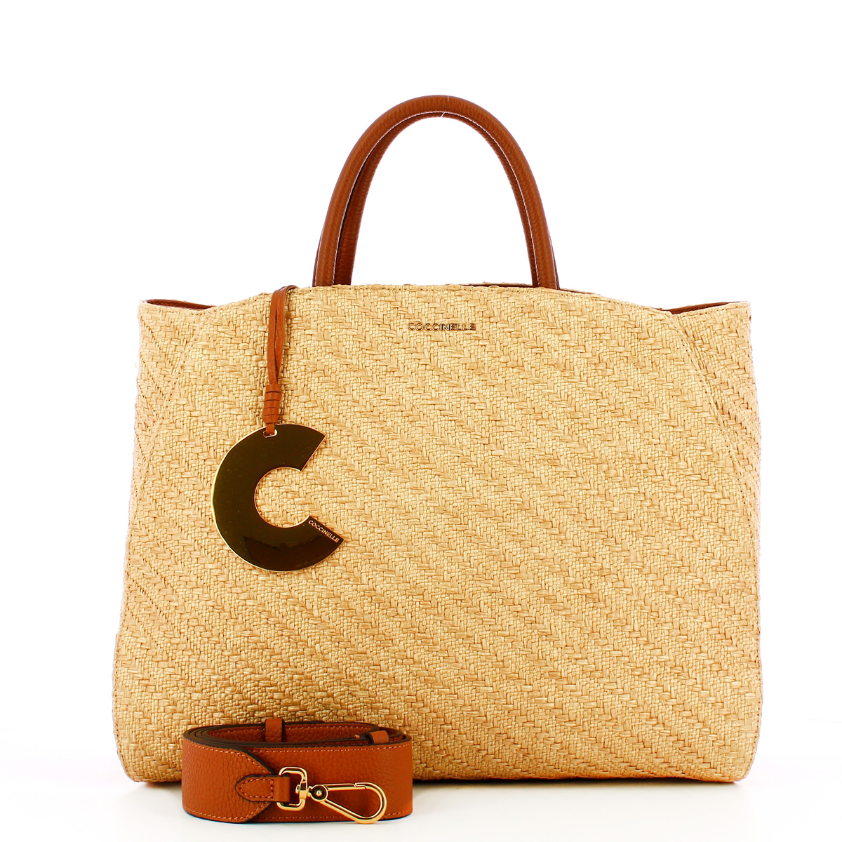 Coccinelle Borsa a mano Concrete in Raffia Natural Caramel - 4