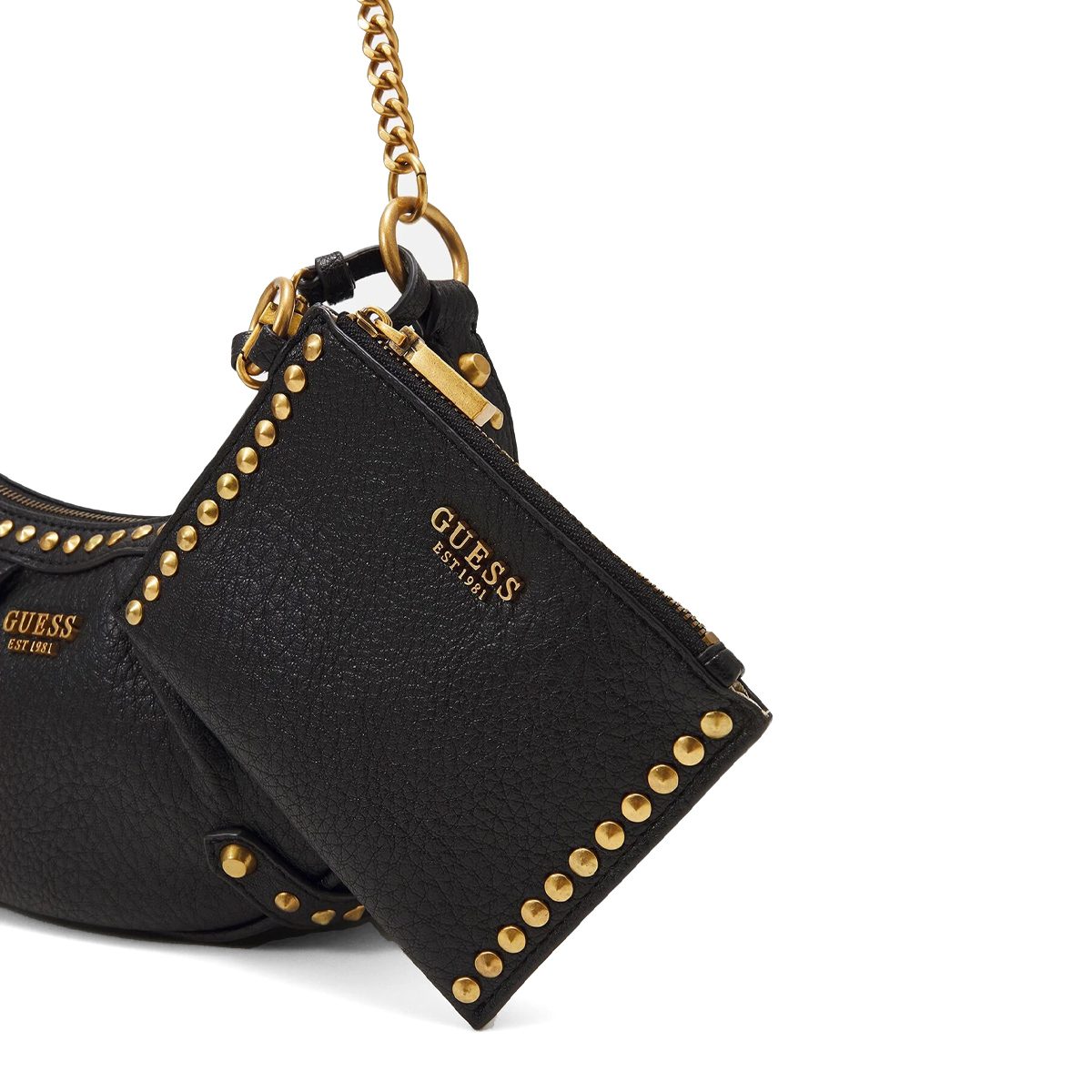 Guess Borsa a tracolla a mezzaluna Clelia con borchie Black - 3