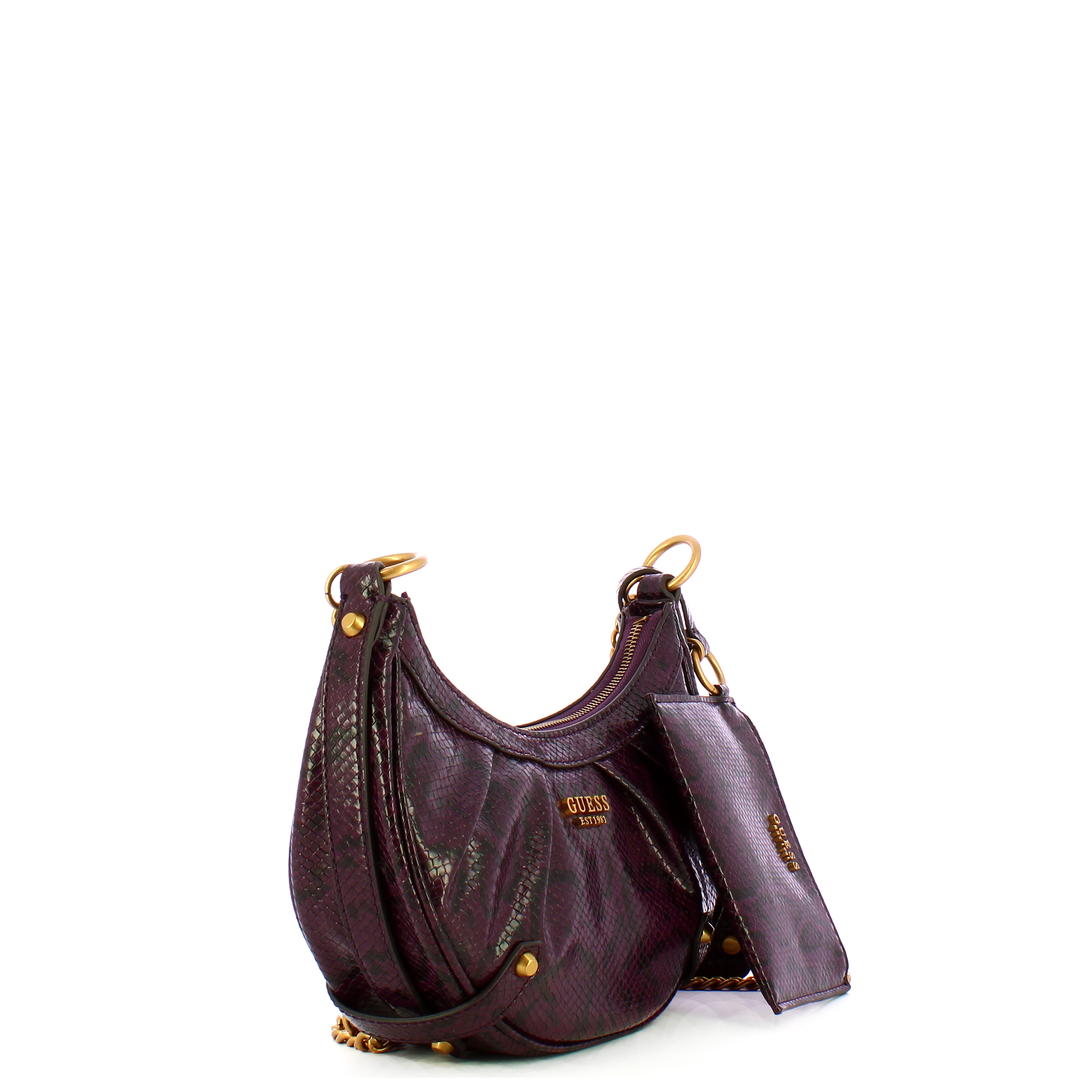 Guess Borsa a tracolla a mezzaluna Clelia stampa pitone Plum - 2