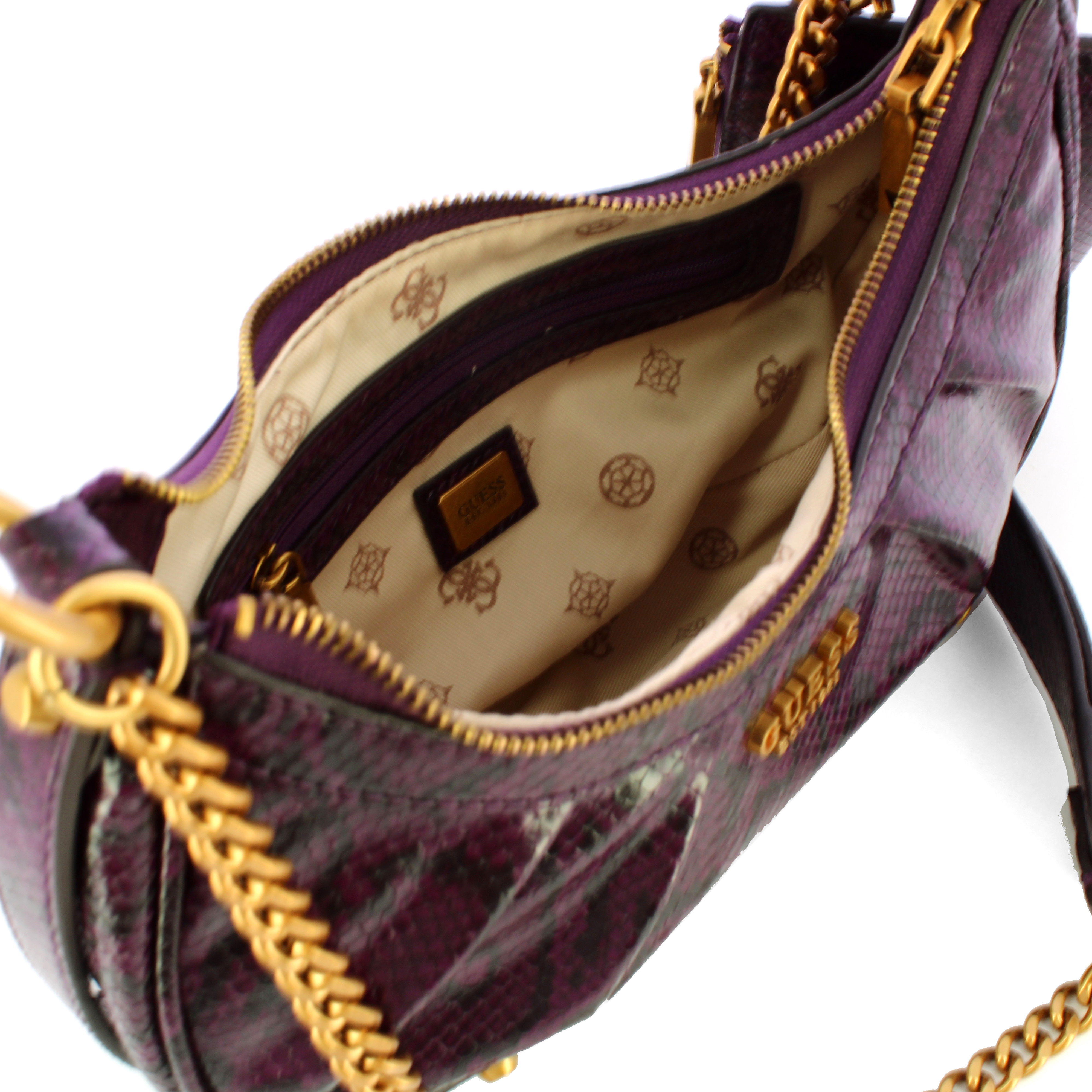 Guess Borsa a tracolla a mezzaluna Clelia stampa pitone Plum - 4