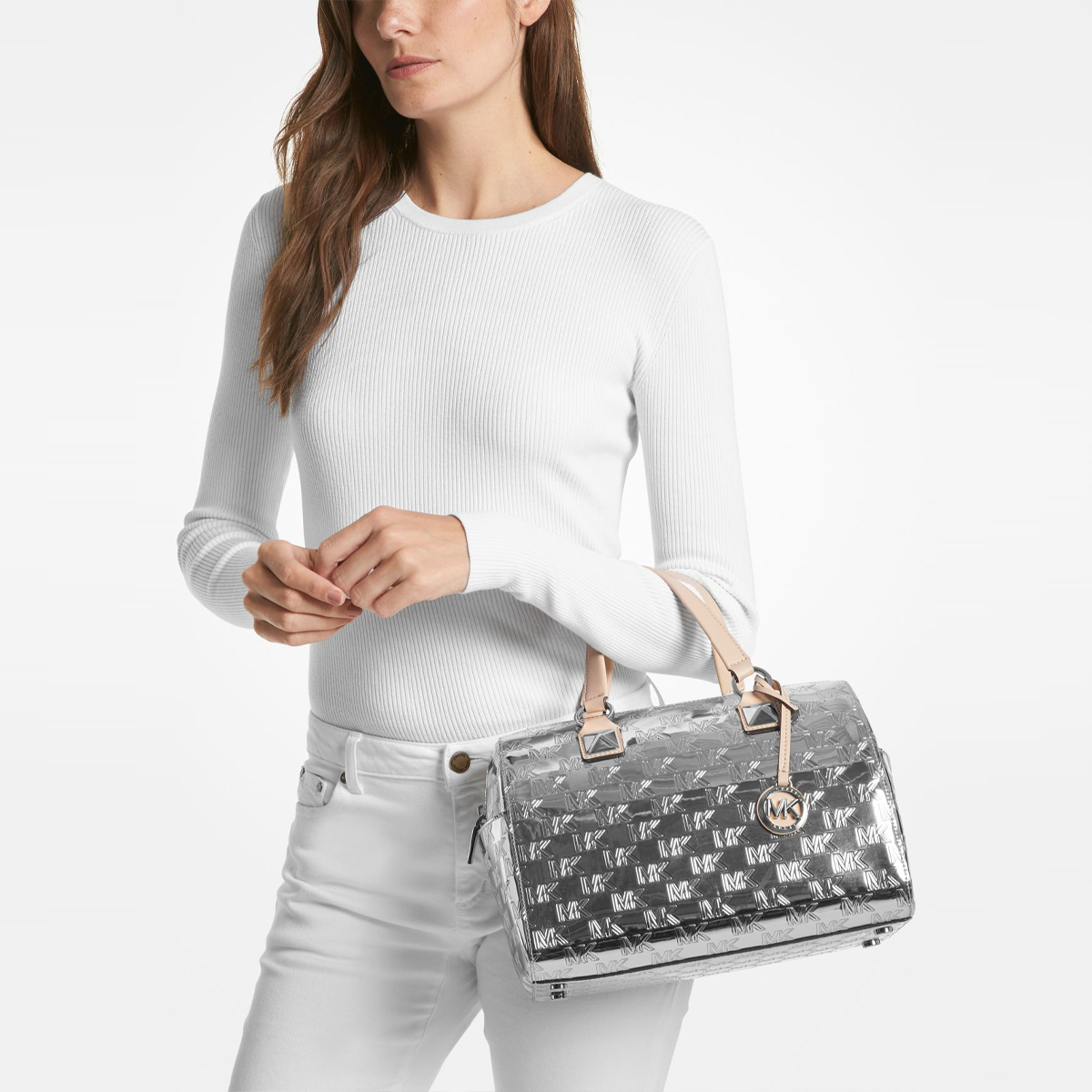 Michael Kors Bauletto Grayson in vernice Silver - 3