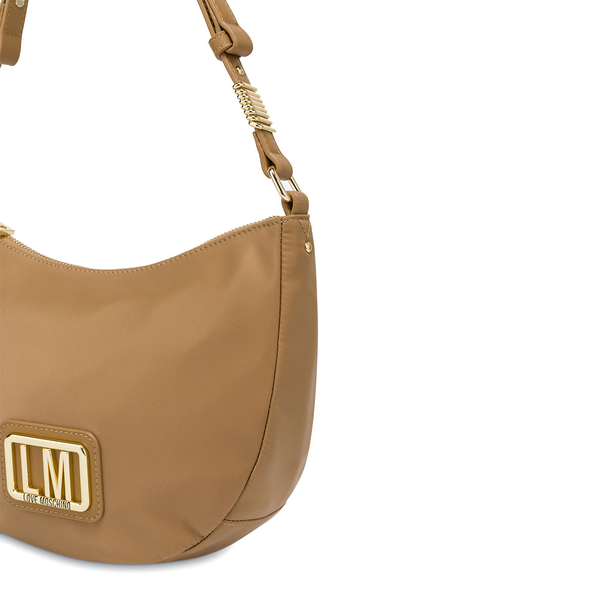 Love Moschino Borsa a tracolla in Nylon LM Plaque Beige - 3