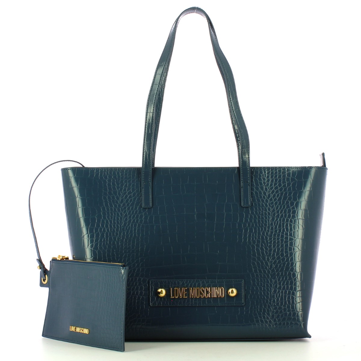 Love Moschino Shopper Big Logo Croco Blu - 1