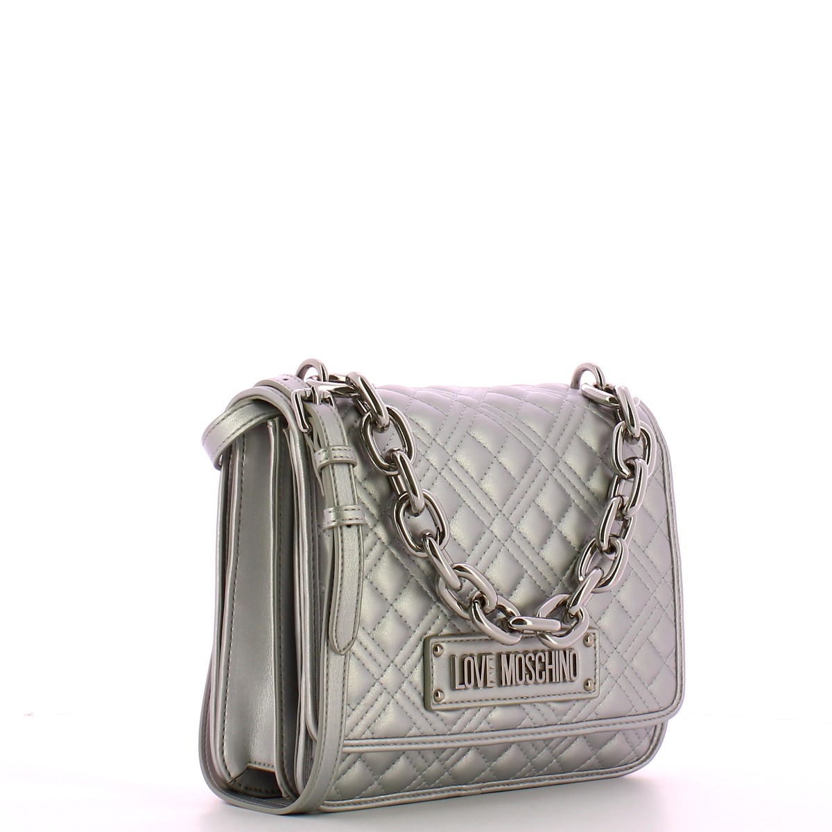 Love Moschino Borsa a tracolla con catena Shiny Quilted Argento - 2