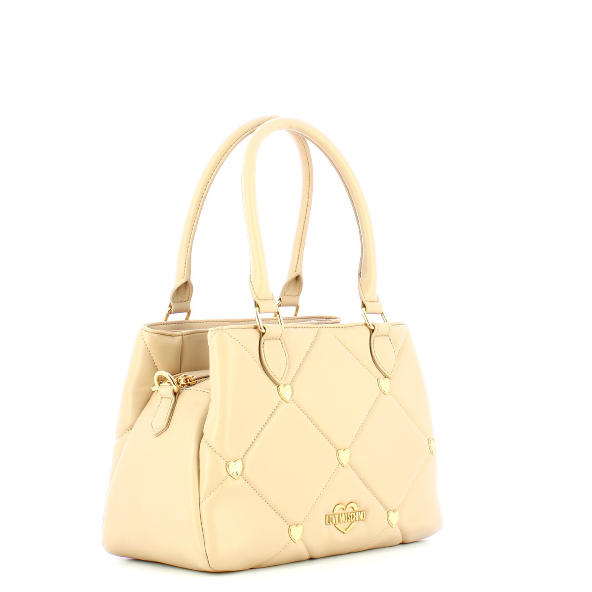 Love Moschino Borsa a mano trapuntata Jewel Heart Crema Studs Oro - 2