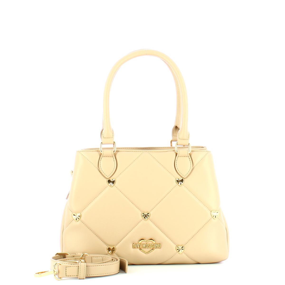 Love Moschino Borsa a mano trapuntata Jewel Heart Crema Studs Oro - 4