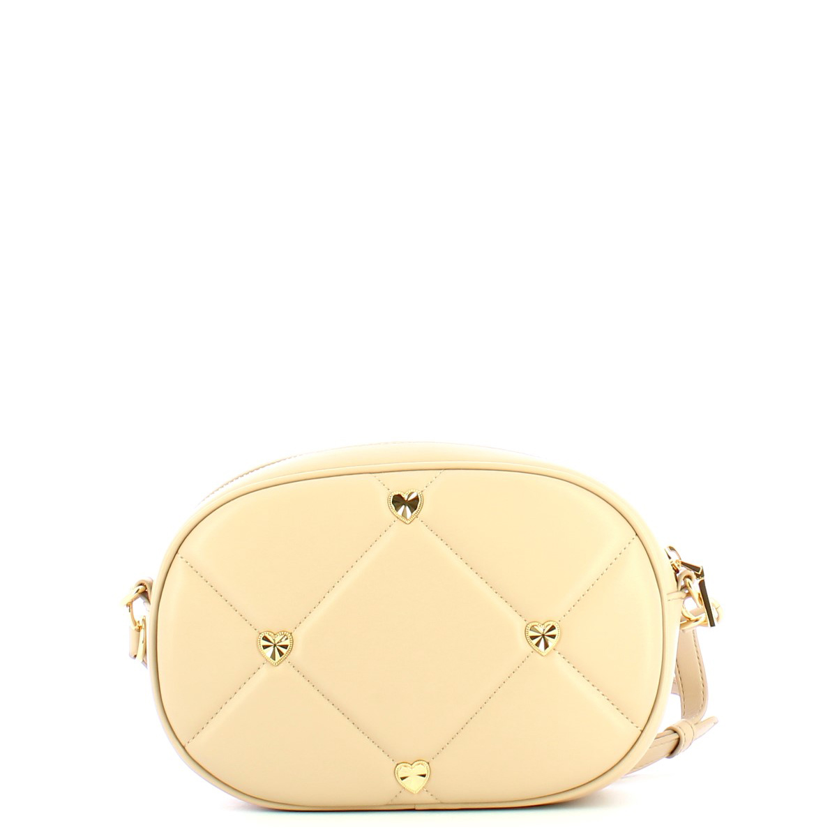 Love Moschino Camera Bag trapuntata Jewel Heart Crema Studs Oro - 3