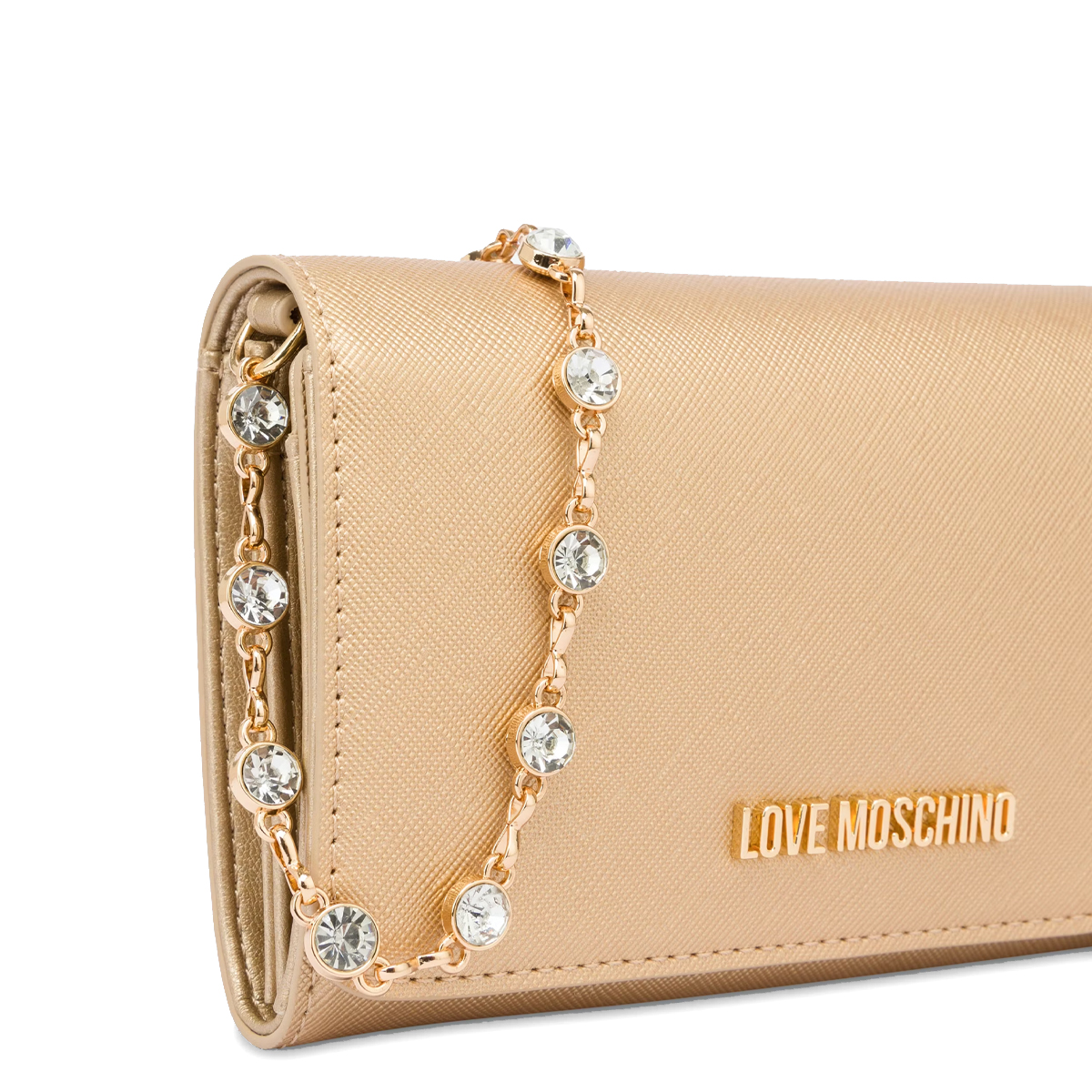 Love Moschino Clutch Portafoglio con tracolla con strass Oro Laminato - 3