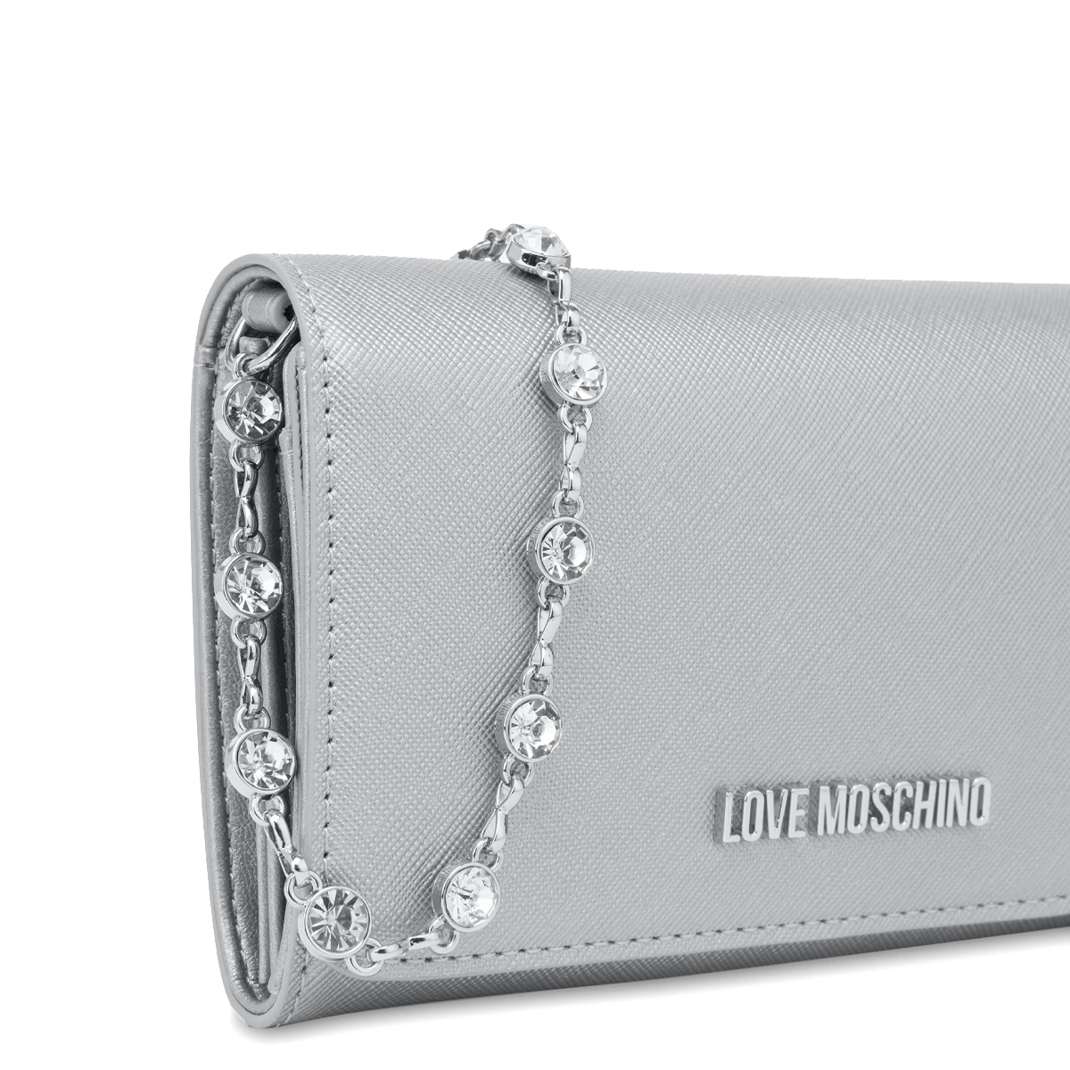 Love Moschino Clutch Portafoglio con tracolla con strass Argento Laminato - 3