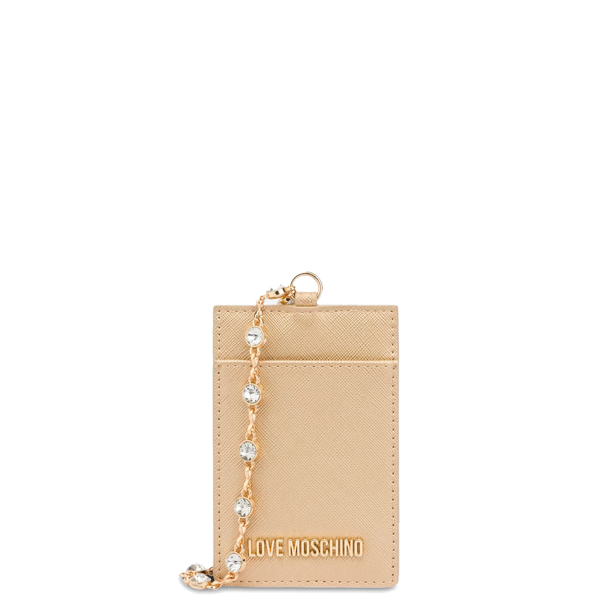 Love Moschino Porta Carte di credito con tracolla con strass Oro Laminato - 1