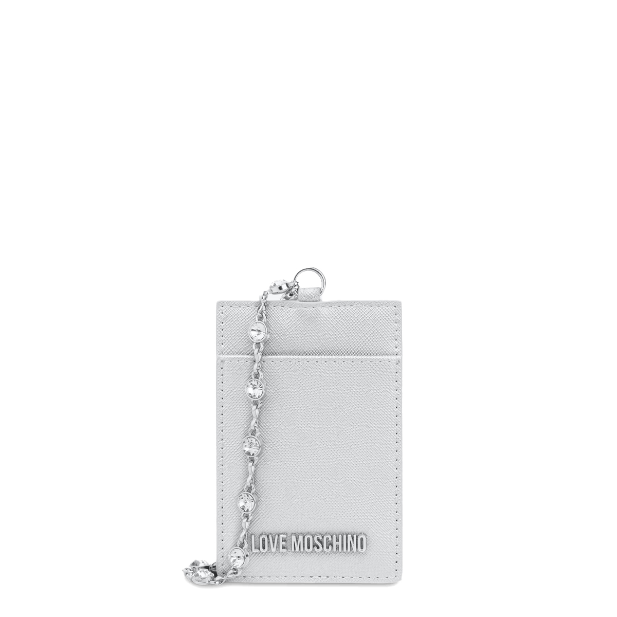 Love Moschino Porta Carte di credito con tracolla con strass Argento Laminato - 1