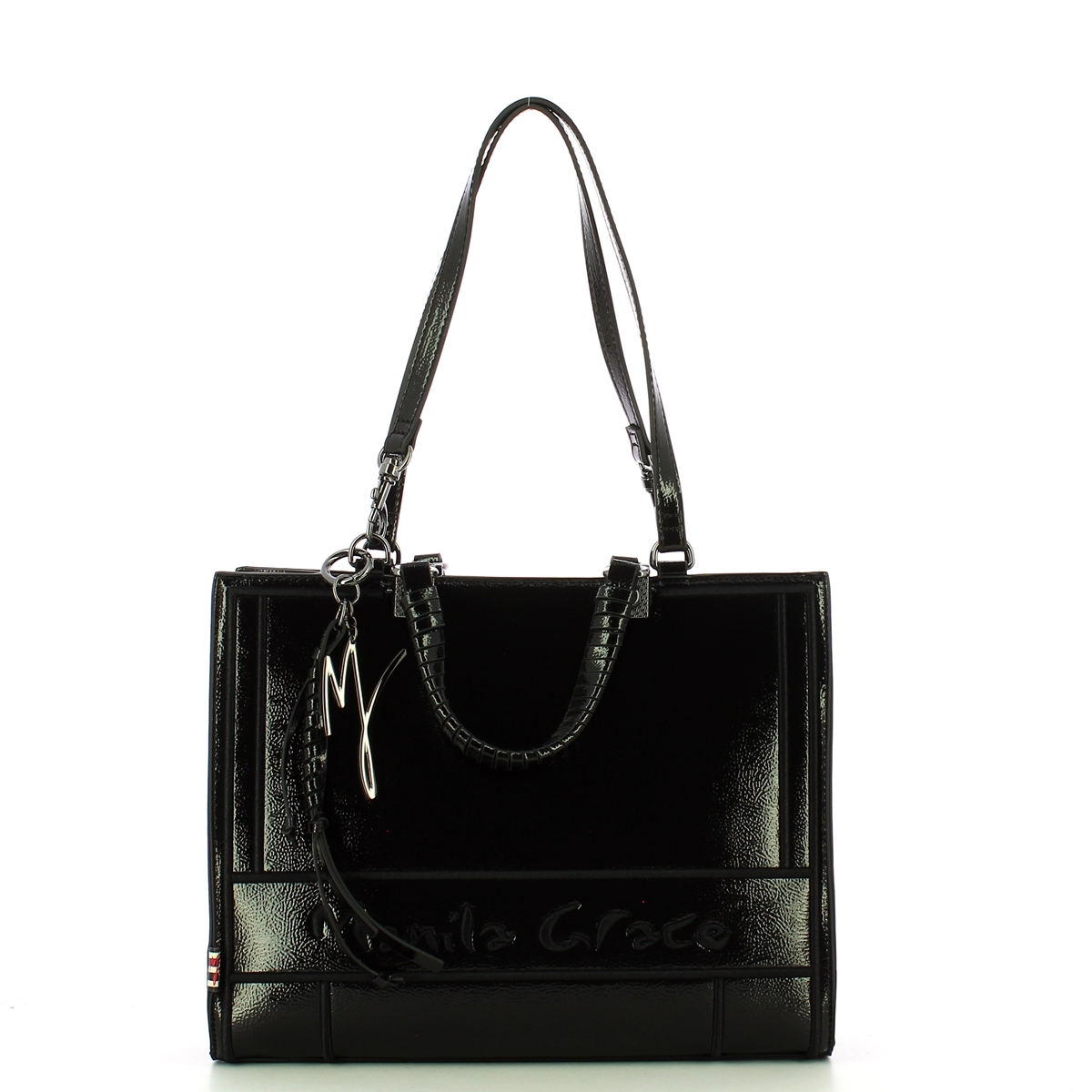 Manila Grace Borsa a spalla Minerva Small in vernice Nero - 1