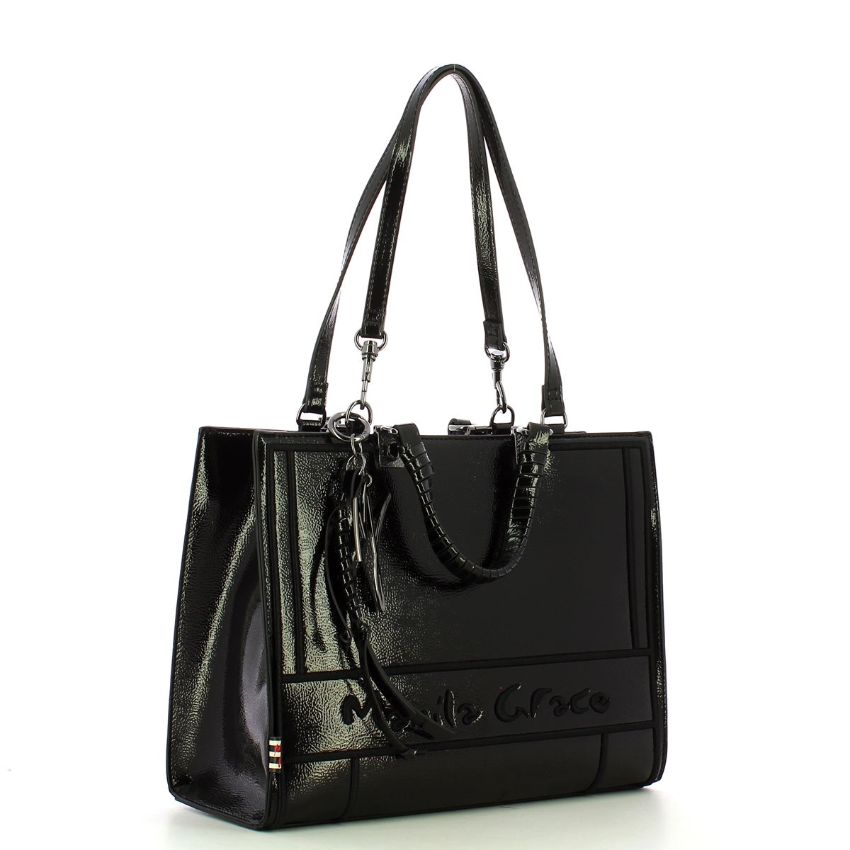 Manila Grace Borsa a spalla Minerva Small in vernice Nero - 2