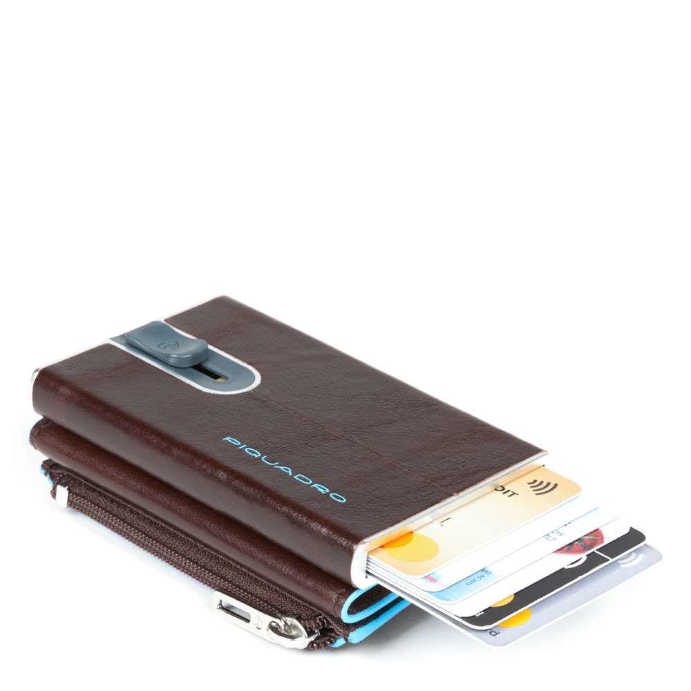 Piquadro Porta carte di credito con Sliding System con portamonete e banconote RFID Blue Square - 3