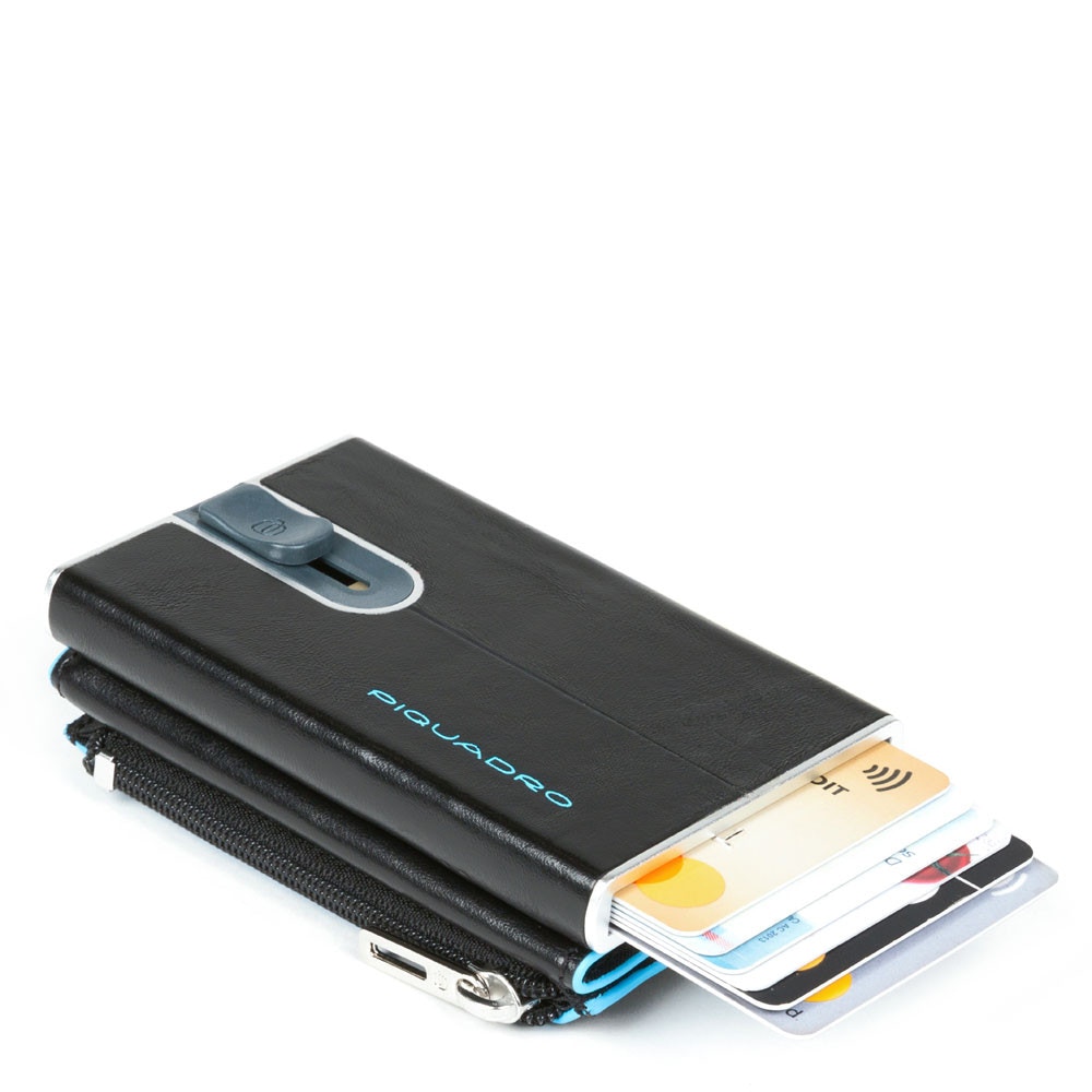 Piquadro Porta carte di credito con Sliding System con portamonete e banconote RFID Blue Square - 3