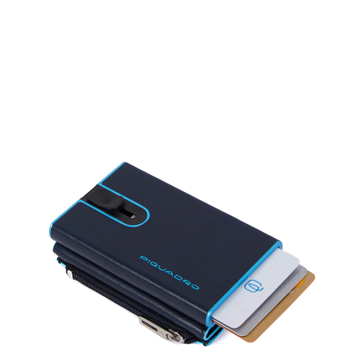 Piquadro Porta carte di credito con Sliding System con portamonete e banconote RFID Blue Square - 2