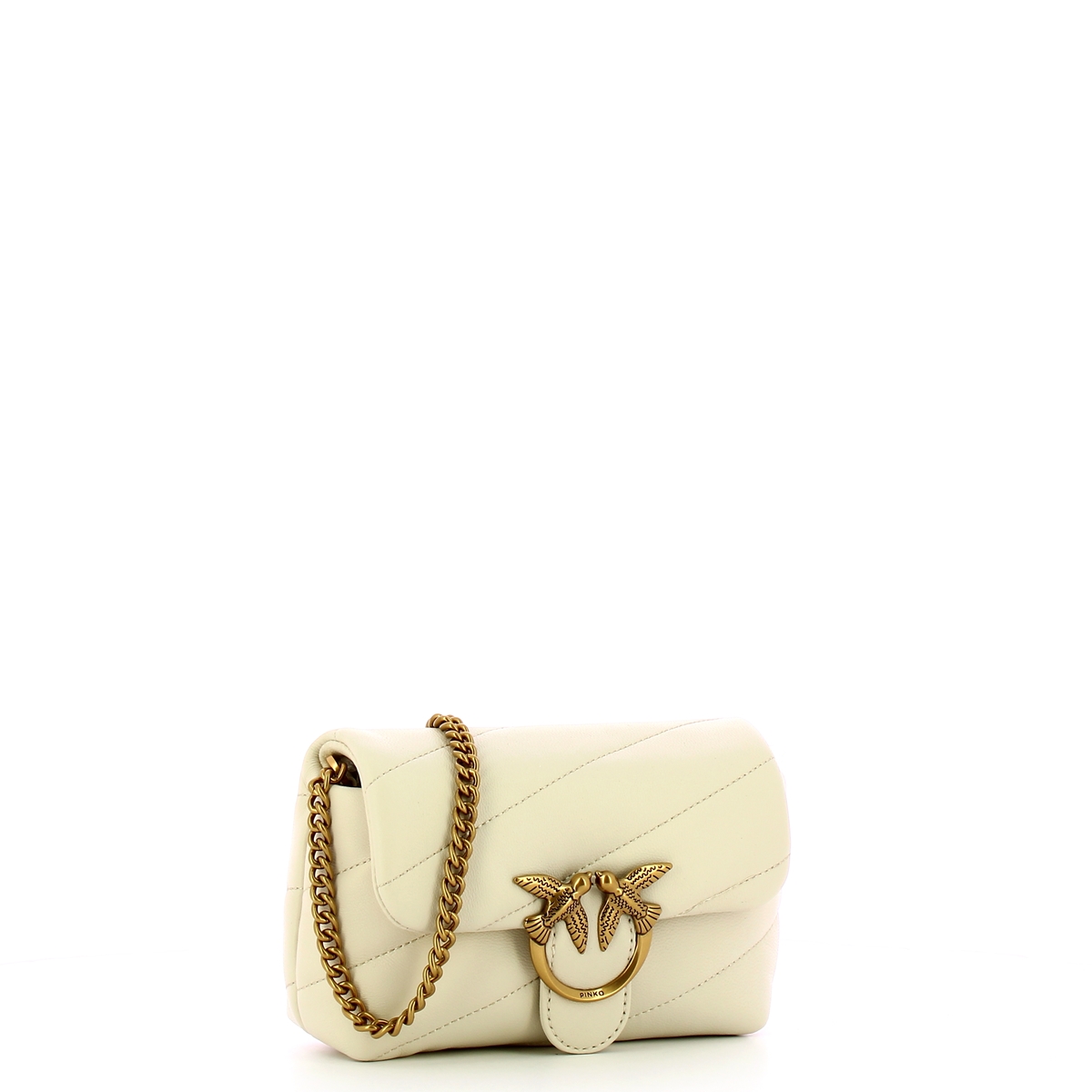 Pinko Mini Borsa a tracolla Love Puff Bianco Seta Antique Gold - 2