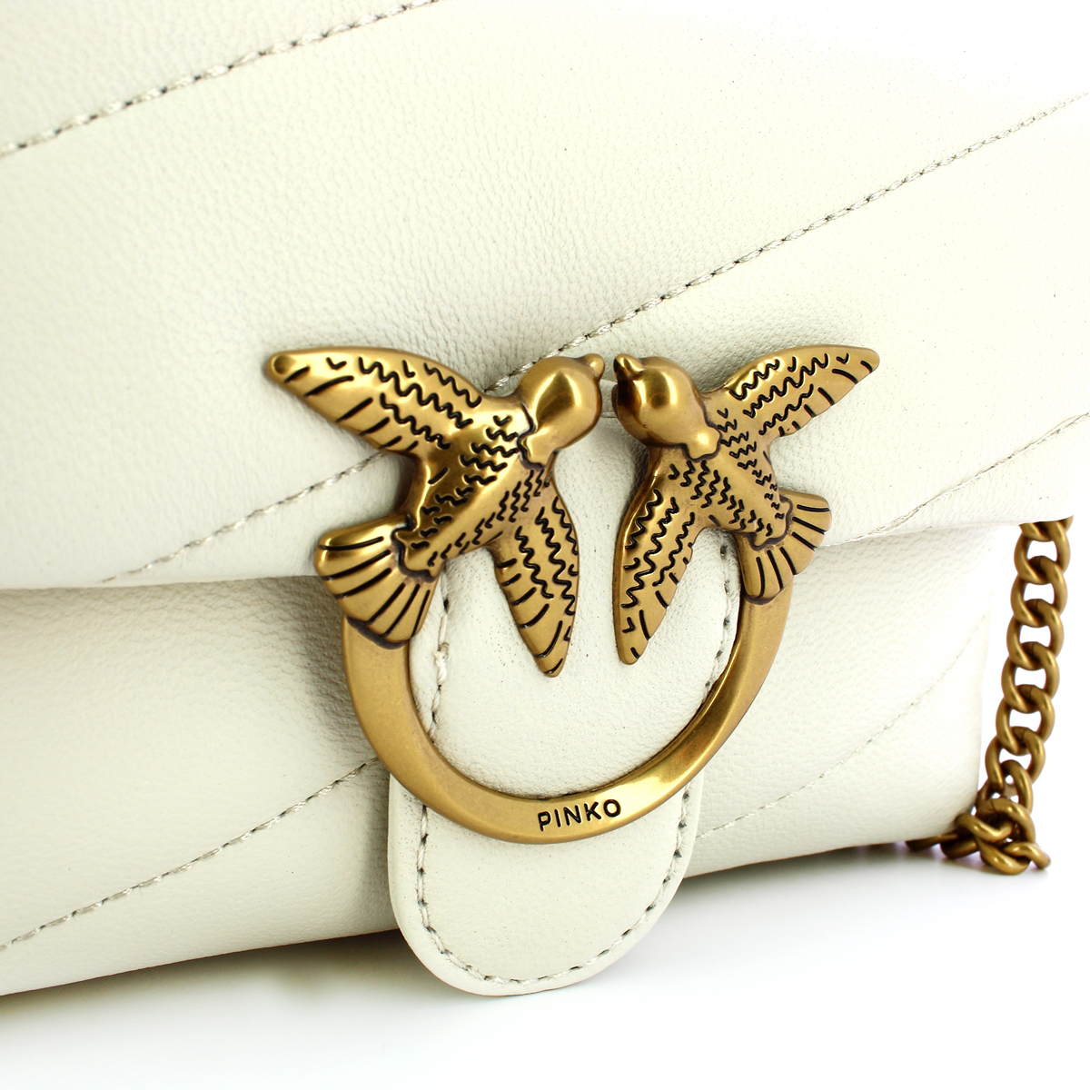 Pinko Mini Borsa a tracolla Love Puff Bianco Seta Antique Gold - 4