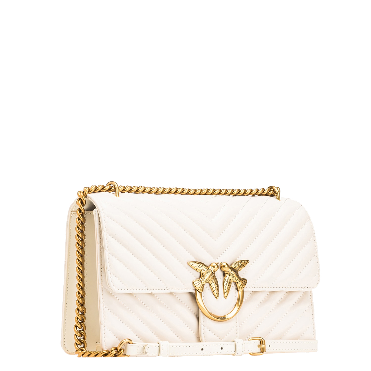 Pinko Borsa a tracolla Love One Chevron Bianco Seta Antique Gold - 2