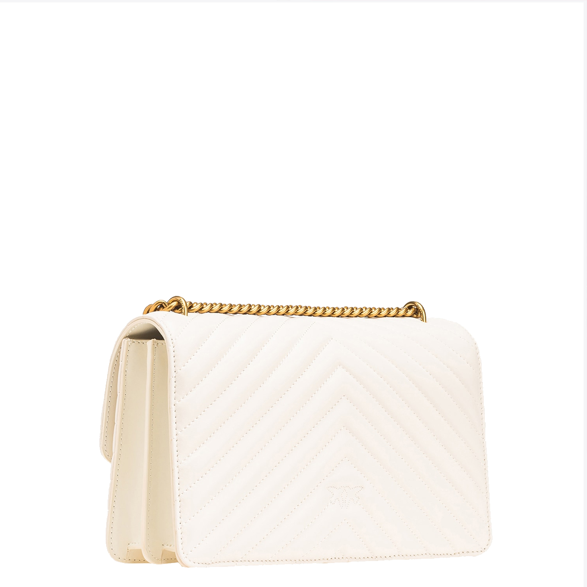 Pinko Borsa a tracolla Love One Chevron Bianco Seta Antique Gold - 3