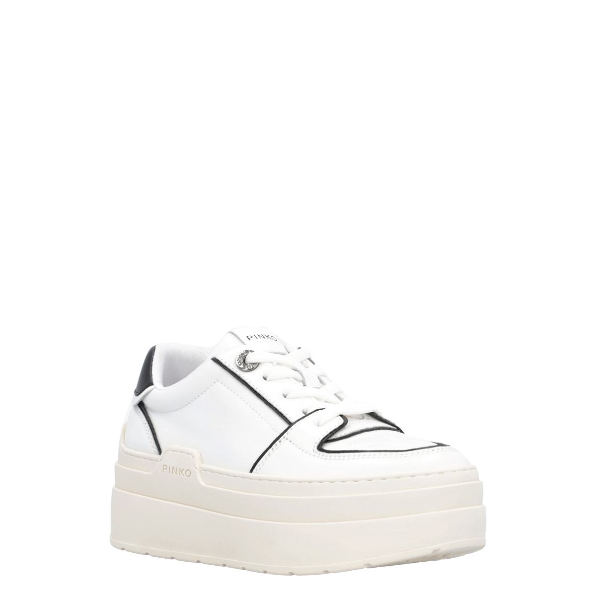 Pinko Sneakers Platform Greta in pelle Bianco Nero - 2