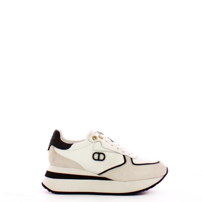 Sneakers wedge in pelle Bianco Ottico Nero