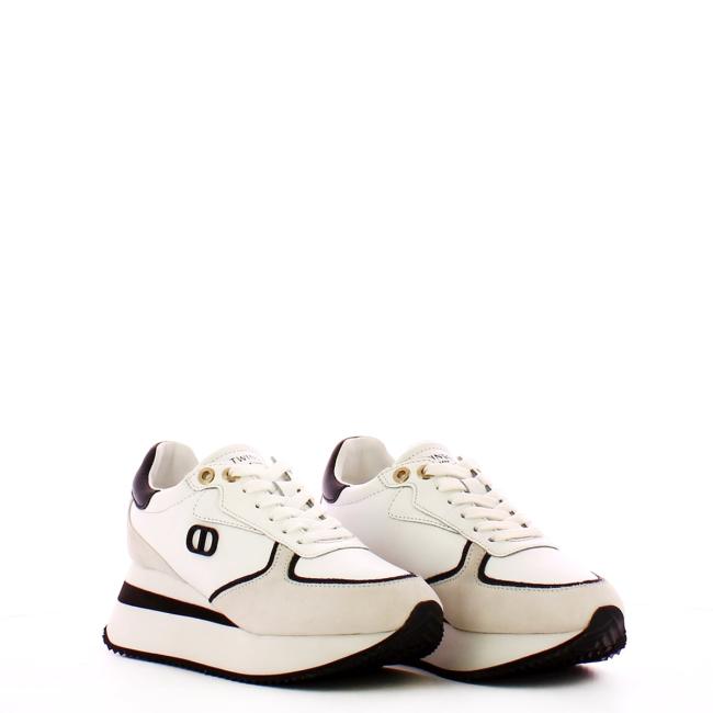 Sneakers wedge in pelle Bianco Ottico Nero
