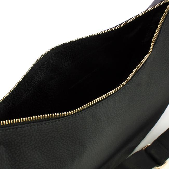 Borbonese Borsa Luna Bag Middle con taschino in Nylon Riciclato Dark Black - 4