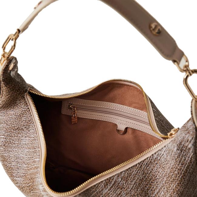 Borbonese Hobo Bag Oyster Medium in pelle Porridge - 4