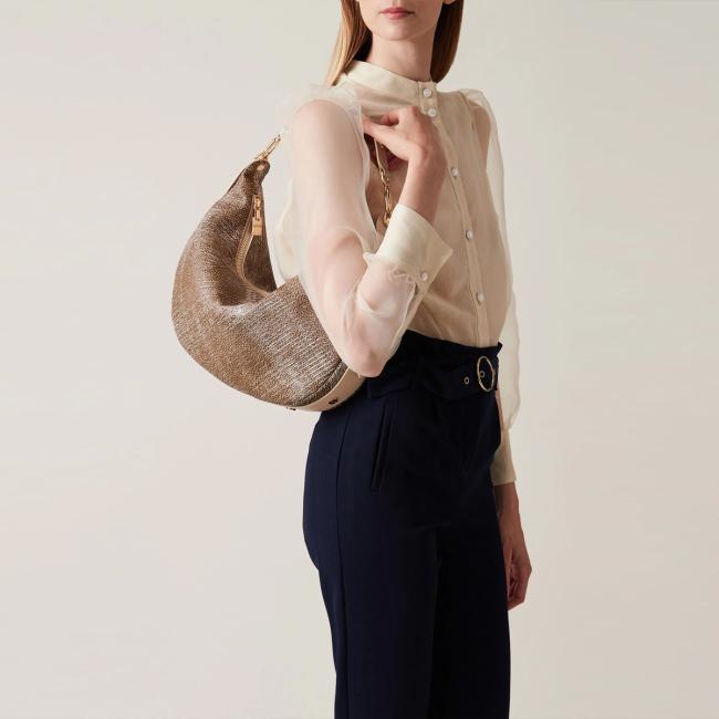 Borbonese Hobo Bag Oyster Medium in pelle Porridge - 5