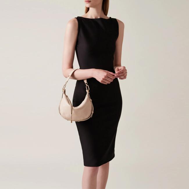 Borbonese Hobo Bag Oyster Petite in pelle Porridge - 5