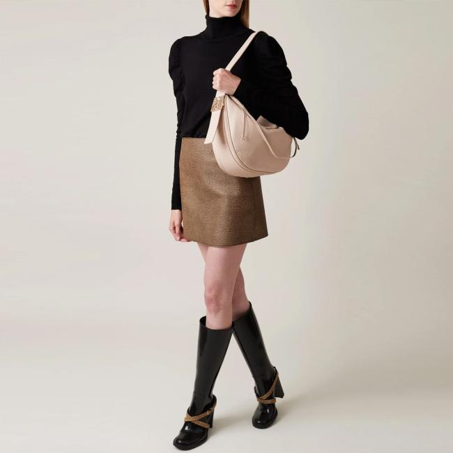 Borbonese Hobo Bag Nueve Medium in pelle Porridge - 5