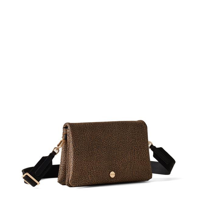 Borbonese Mini Borsa a tracolla in tela rivestita OP Naturale Nero - 2
