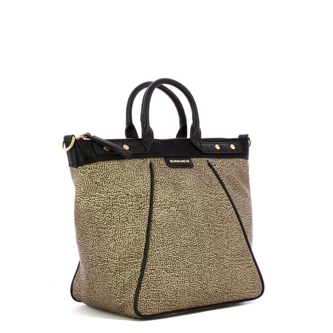 Borbonese Borsa Trapezio Small OP Naturale Nero - 2