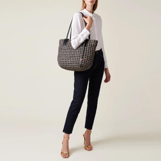 Borbonese Borsa shopping La Nido OP Naturale Nero - 6