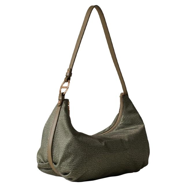 Borbonese Hobo Bag Bond Medium Verde Militare - 3