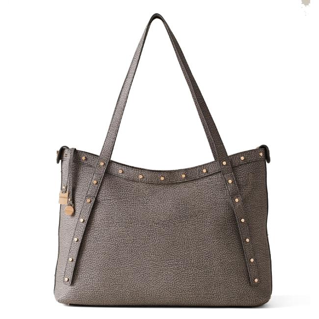 Borbonese Shopping Metropole Large in tela rivestita Clay Grey - 1