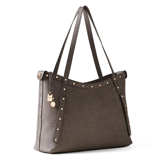 Borbonese Shopping Metropole Large in tela rivestita Clay Grey - 2