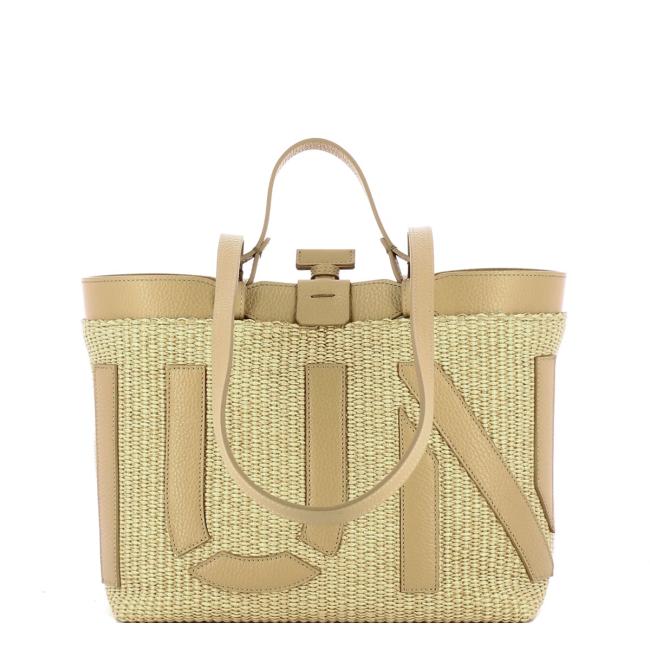 Iuntoo Shopping Sibilla Piccola Logo Raffia Naturale+Cammello - 1