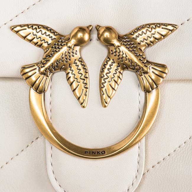 Pinko Mini Borsa a tracolla Love Puff Maxi Quilt Bianco Seta Antique Gold - 4