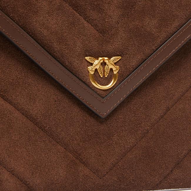 Pinko Pochette Flat Suede Marrone Castano Matt Gold - 3